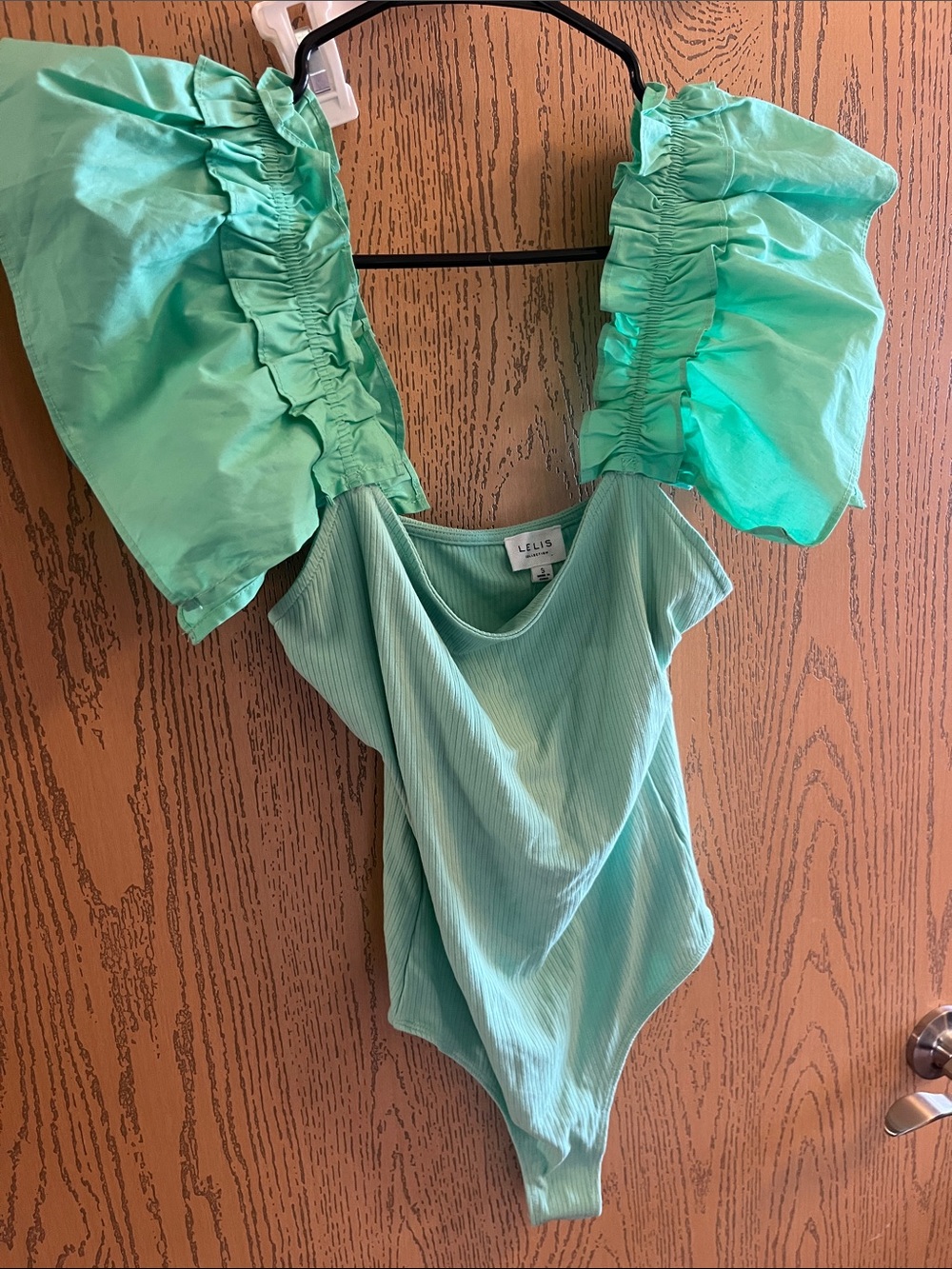 Le Lis Mint Green ruffle Sleeve Ribbed Bodysuit